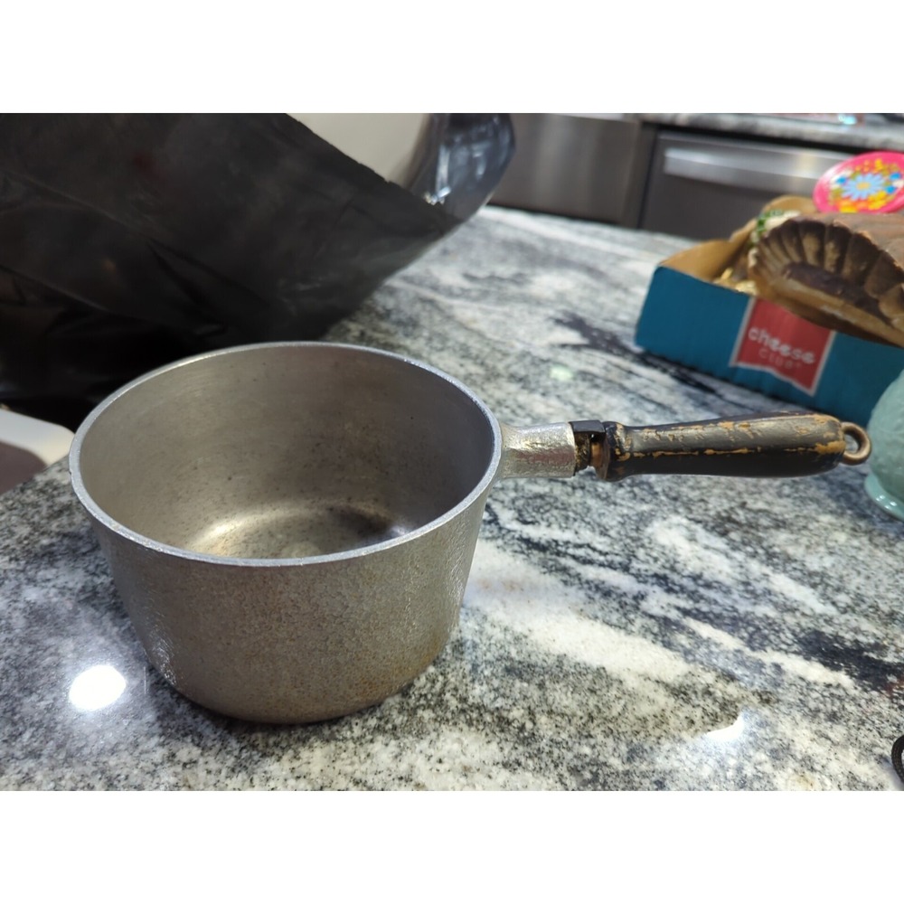 Vintage Sauce Pan Club Aluminum Hammered 1 1/2 qt  Wooden Handle